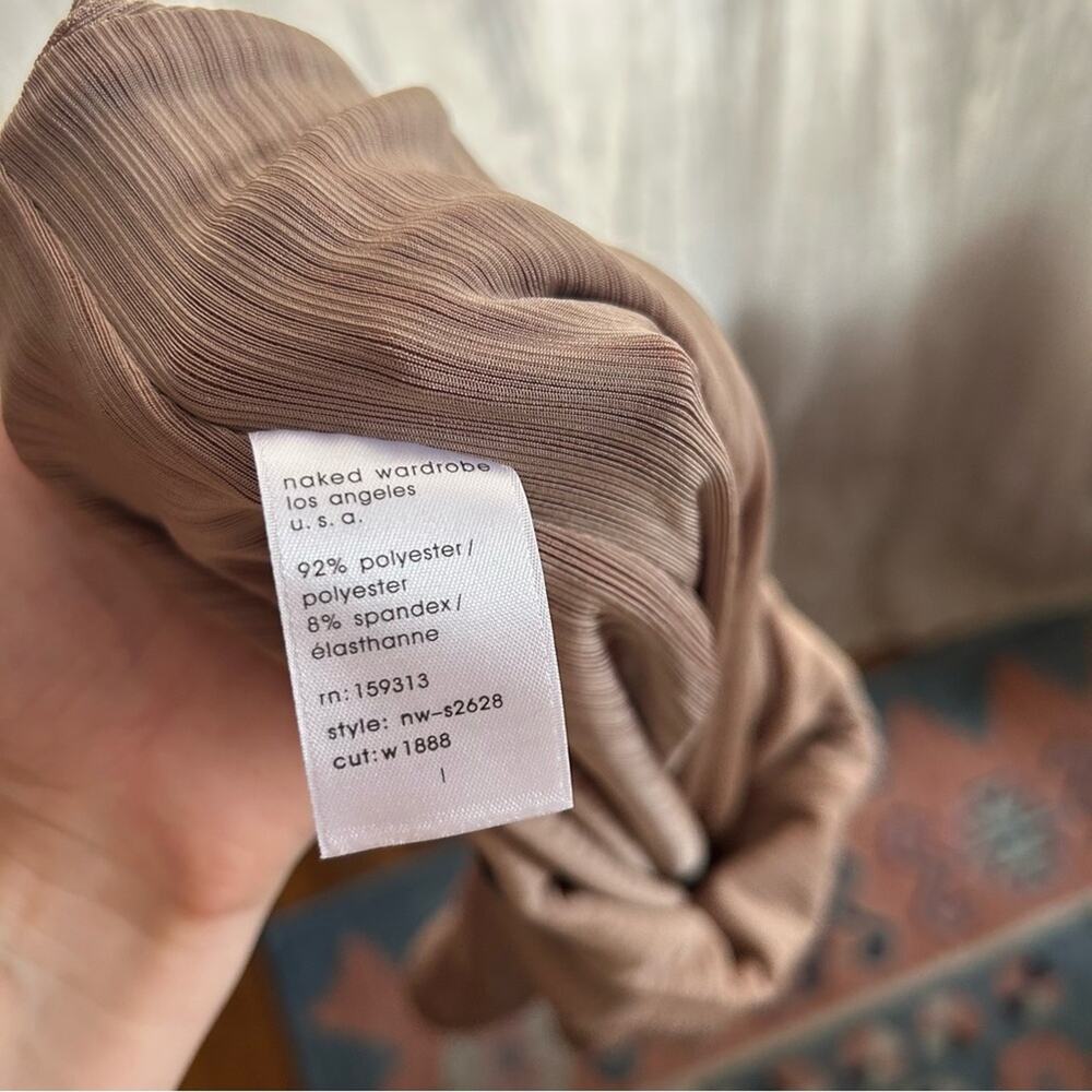 Naked Wardrobe Ruched Tan Bodycon Mini Skirt Elastic Waist NEW Size L - Picture 5 of 5